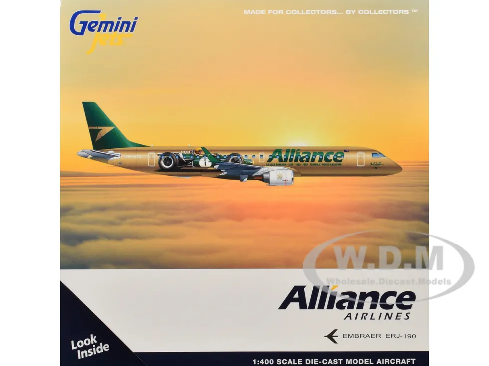 Embraer ERJ-190 Commercial Aircraft "Alliance Airlines - Sir Jack Brabham" (N7620U) Gold Metallic with Graphics 1/400 Diecast Model Airplane by GeminiJets