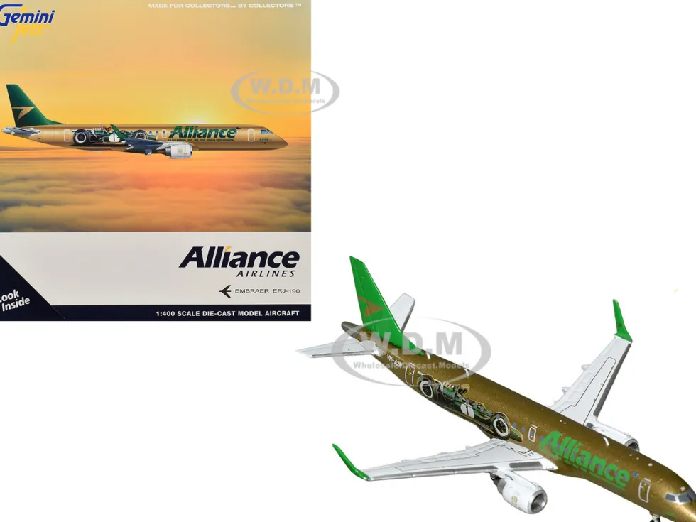 Embraer ERJ-190 Commercial Aircraft "Alliance Airlines - Sir Jack Brabham" (N7620U) Gold Metallic with Graphics 1/400 Diecast Model Airplane by GeminiJets