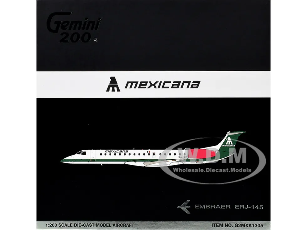 Embraer ERJ-145 Commercial Aircraft "Mexicana de Aviacion" (XA-MBR) White with Green Stripes and Tail "Gemini 200" Series 1/200 Diecast Model Airplane by GeminiJets