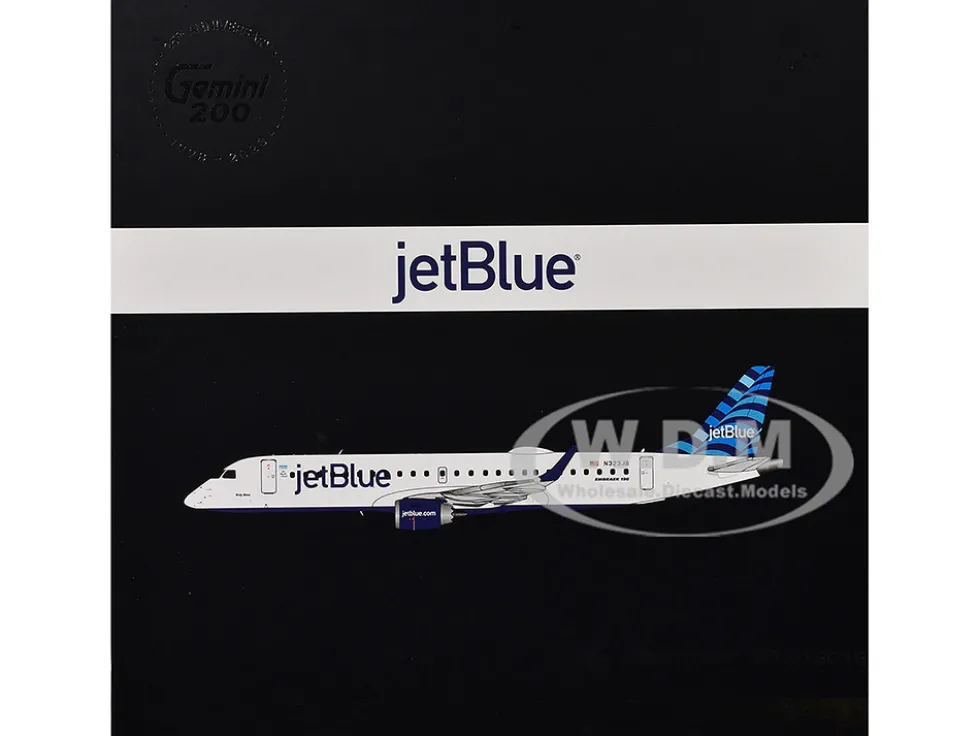 Embraer ERJ-190 Commercial Aircraft "JetBlue Airways" (N323JB) White with Blue Striped Tail "Gemini 200" Series 1/200 Diecast Model Airplane by GeminiJets