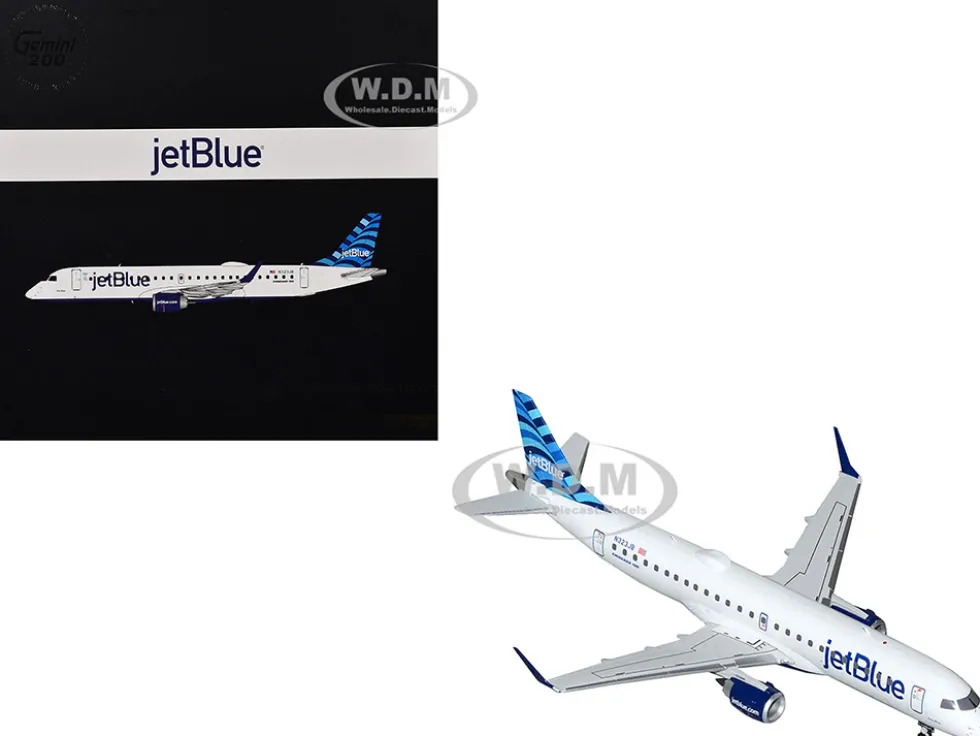 Embraer ERJ-190 Commercial Aircraft "JetBlue Airways" (N323JB) White with Blue Striped Tail "Gemini 200" Series 1/200 Diecast Model Airplane by GeminiJets