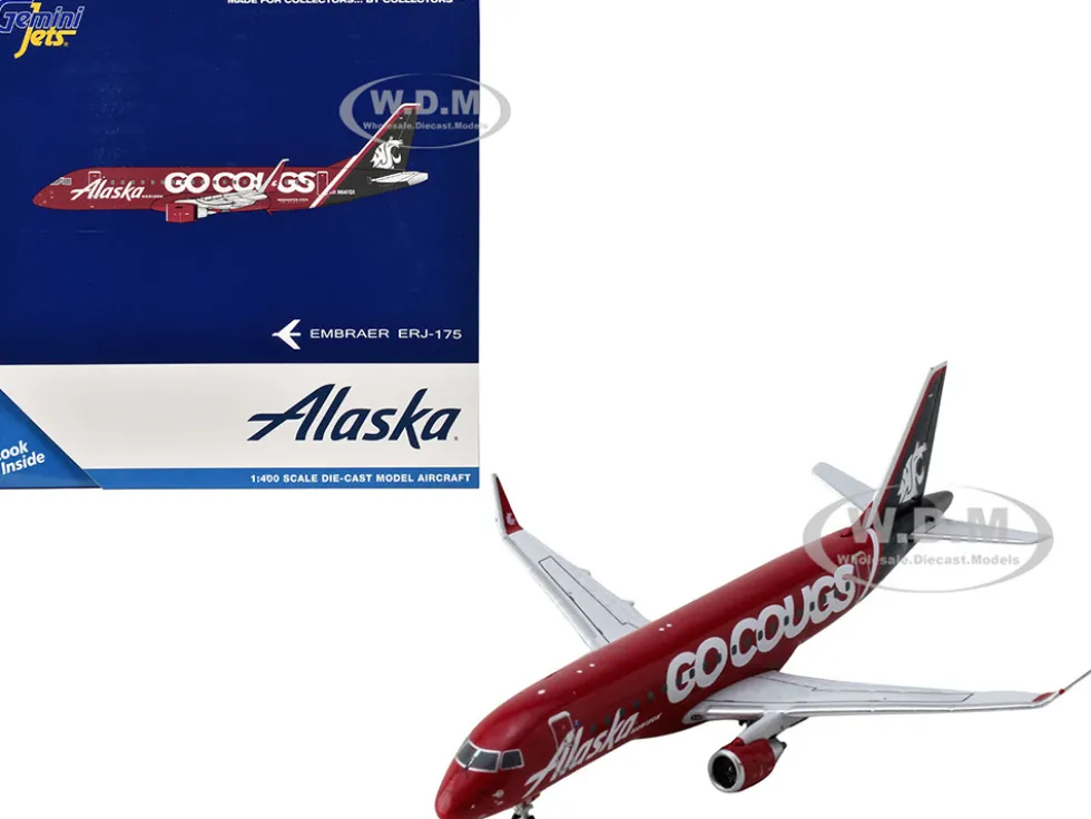 Embraer ERJ-175 Commercial Aircraft "Alaska Airlines/Horizon - Washington State Cougars" (N661QX) Red with Gray Tail 1/400 Diecast Model Airplane by GeminiJets