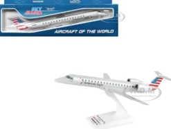 Embraer ERJ-145 Commercial Aircraft "American Eagle - ExpressJet" Gray with Striped Tail (Snap-Fit) 1/100 plastic model by Skymarks