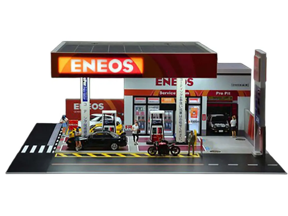 Eneos Japan Gas Station Diorama Set "American Diorama X G-Fans" Series for 1/64 Scale Models by American Diorama