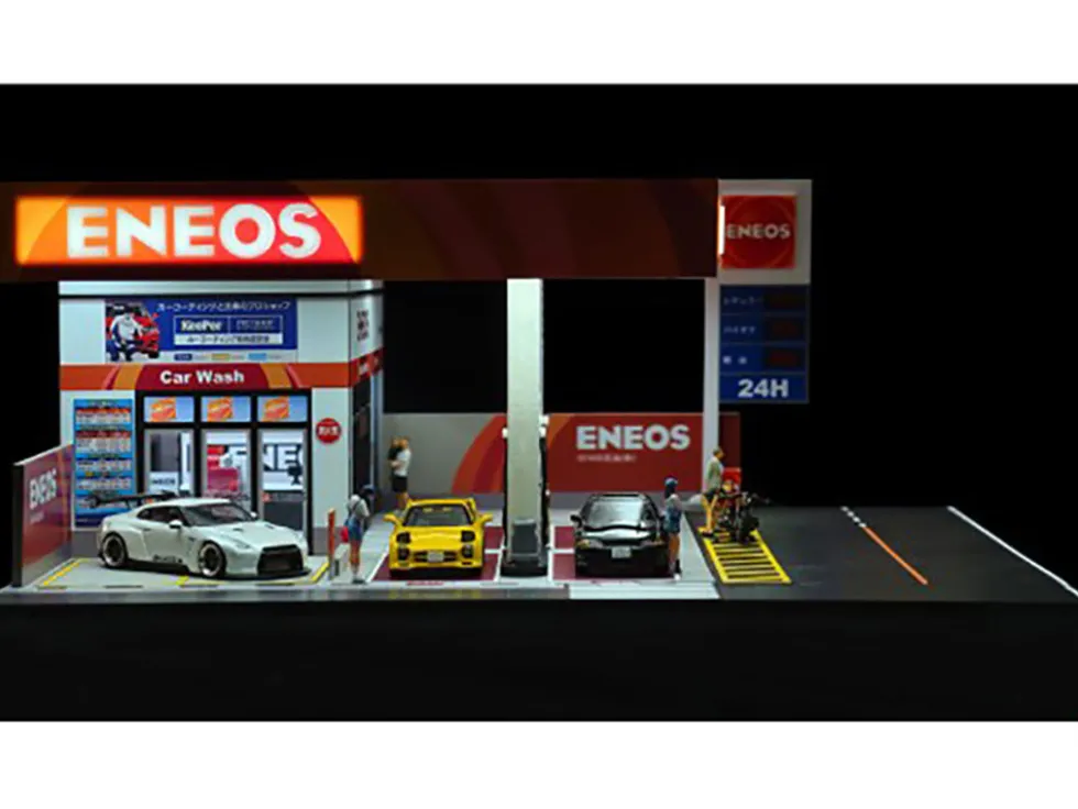 Eneos Japan Gas Station Diorama Set "American Diorama X G-Fans" Series for 1/64 Scale Models by American Diorama