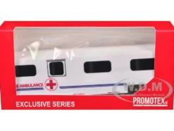 Equine Ambulance Trailer White with Blue Stripes 1/87 (HO) Plastic Model by Promotex