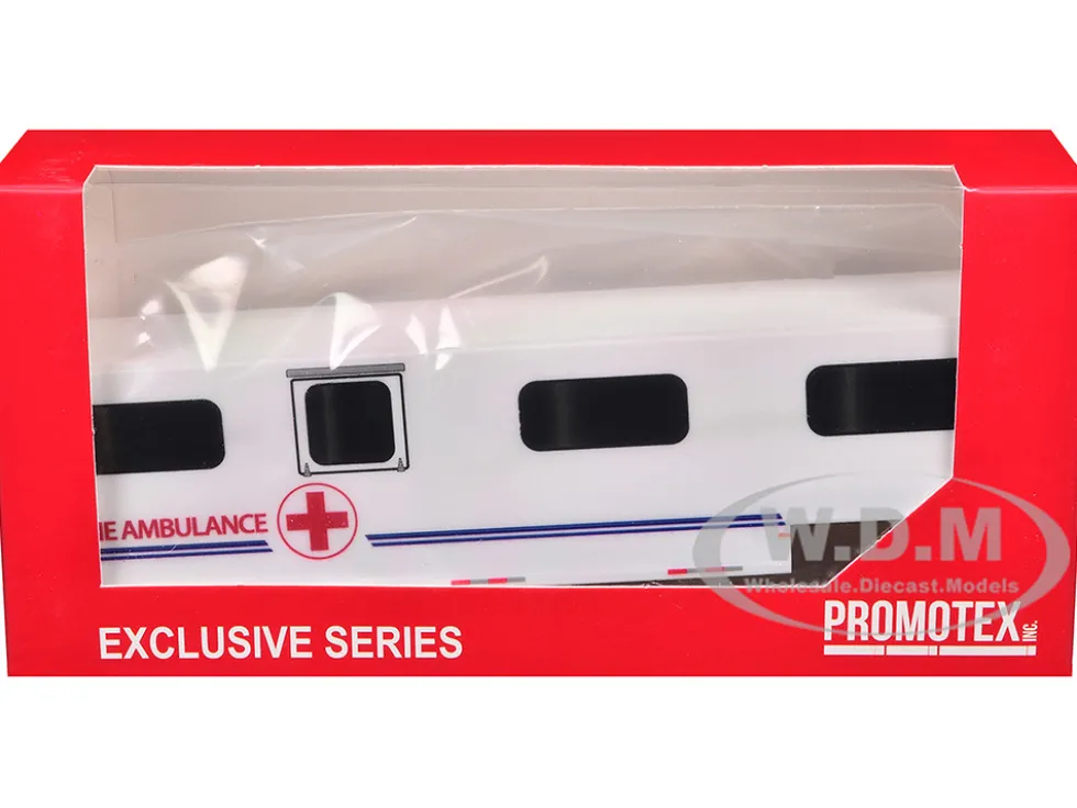 Equine Ambulance Trailer White with Blue Stripes 1/87 (HO) Plastic Model by Promotex