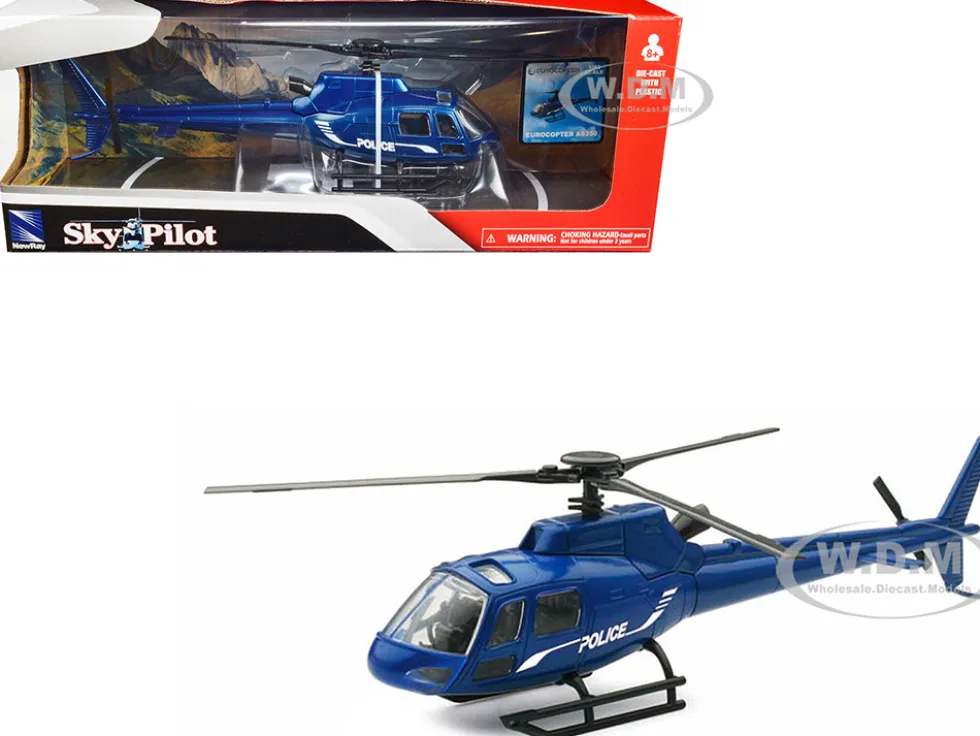 Eurocopter AS350 Helicopter Blue Metallic Police Sky Pilot Series 1/43 Diecast Model New Ray 26093A