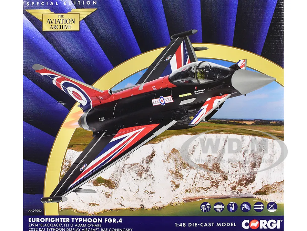 Eurofighter Typhoon FGR4 Aircraft "Blackjack, RAF Typhoon Display Aircraft" (2022) British Royal Air Force "The Aviation Archive" Series 1/48 Diecast Model by Corgi