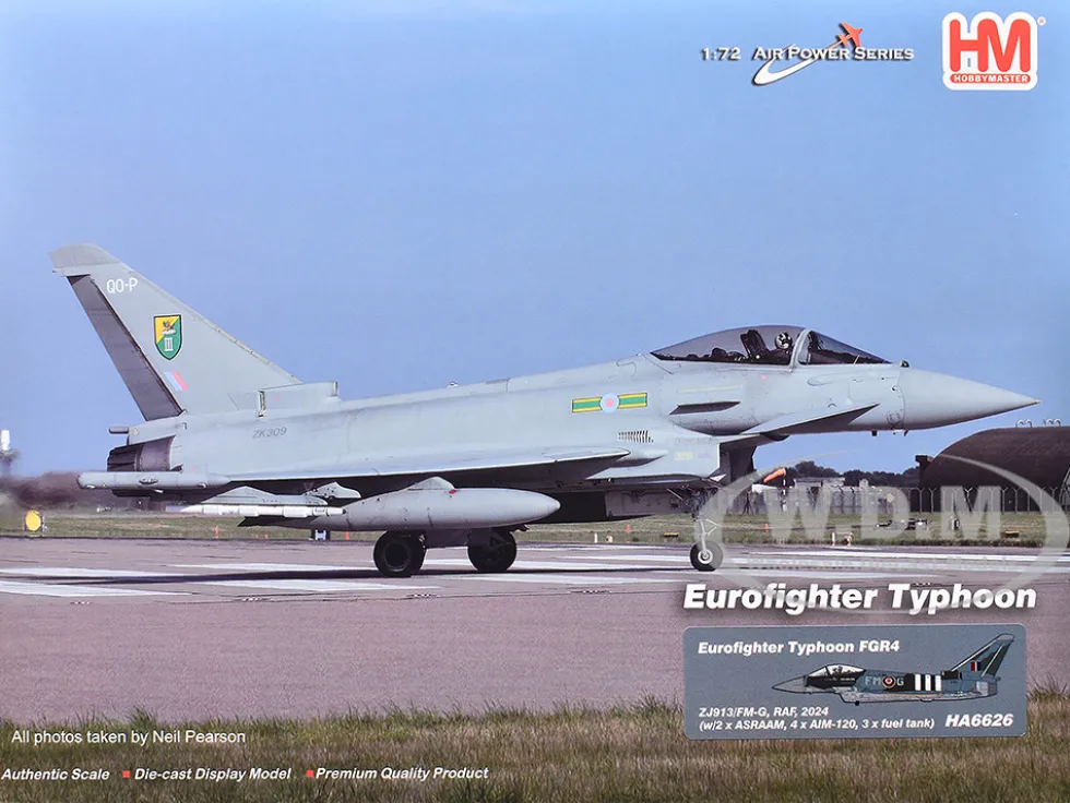 Eurofighter Typhoon FGR4 Fighter Aircraft "ZJ913 FM-G" (2024) British Royal Air Force "Air Power Series" 1/72 Diecast Model by Hobby Master