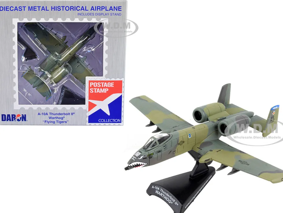 Fairchild Republic A 10A Thunderbolt II Warthog Aircraft Flying Tigers First American Volunteer Group of the Republic of China Air Force 1/140 Diecast Model Airplane Postage Stamp PS5375-4