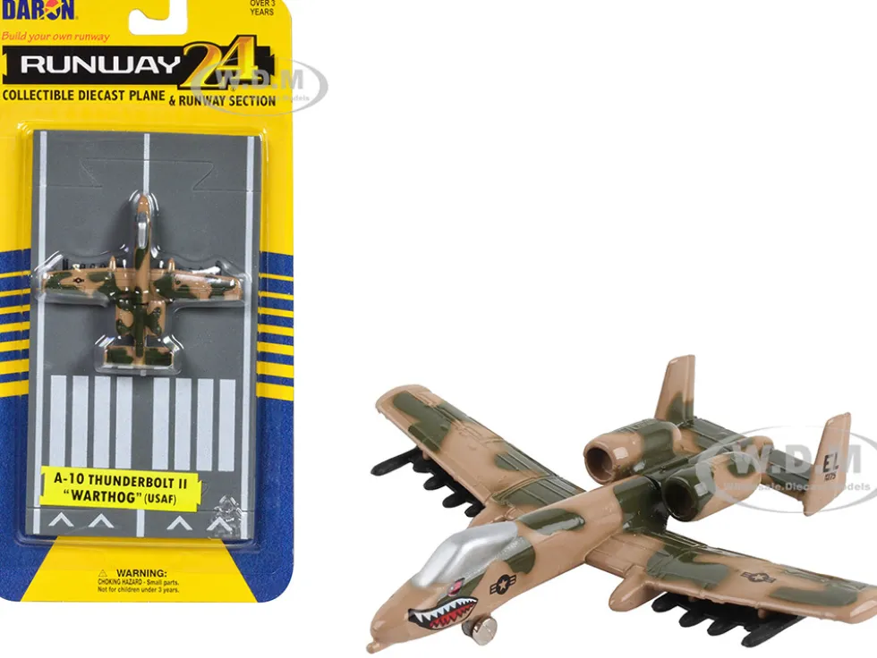 Fairchild Republic A 10 Thunderbolt II Warthog Attack Aircraft Camouflage United States Air Force with Runway Section Diecast Model Airplane Runway24 RW001