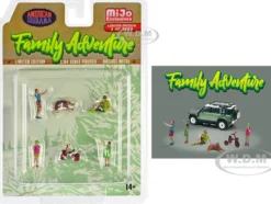 Family Adventure 6 piece Diecast Figure Set 4 Figures 1 Dog 1 Tricycle Limited Edition to 3600 pieces Worldwide 1/64 Scale Models American Diorama AD-76513MJ
