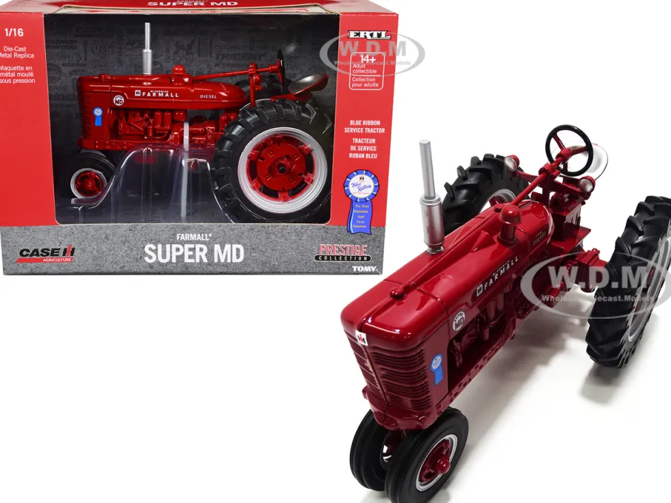Farmall Super MD Narrow Front Tractor Red Blue Ribbon Reconditioned Case IH Agriculture Series 1/16 Diecast Model ERTL TOMY 44286