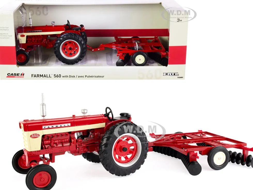 Farmall 560 Tractor Disс Harrow Red Case IH Agriculture Series 1/16 Diecast Model ERTL TOMY 44223