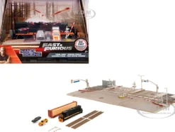 Fast & Furious Final Race Diorama with Toyota Supra Orange and Dodge Charger Black Nano Scene Series model Jada 34915