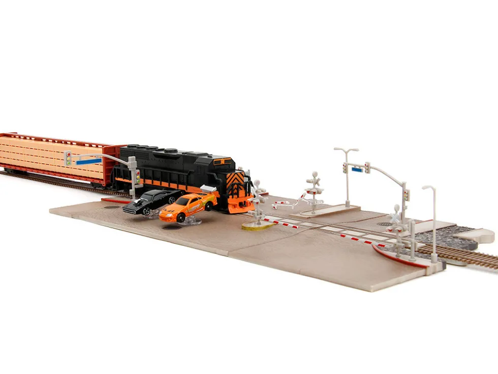 Fast & Furious Final Race Diorama with Toyota Supra Orange and Dodge Charger Black Nano Scene Series model Jada 34915