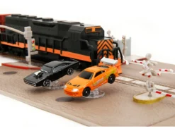 Fast & Furious Final Race Diorama with Toyota Supra Orange and Dodge Charger Black Nano Scene Series model Jada 34915