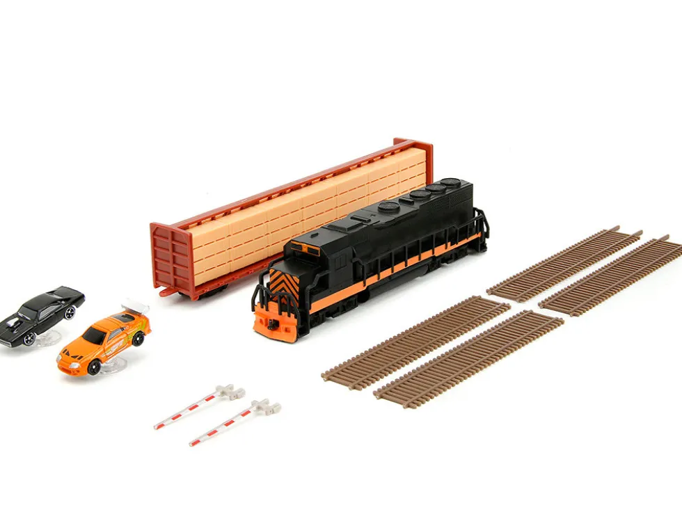 Fast & Furious Final Race Diorama with Toyota Supra Orange and Dodge Charger Black Nano Scene Series model Jada 34915