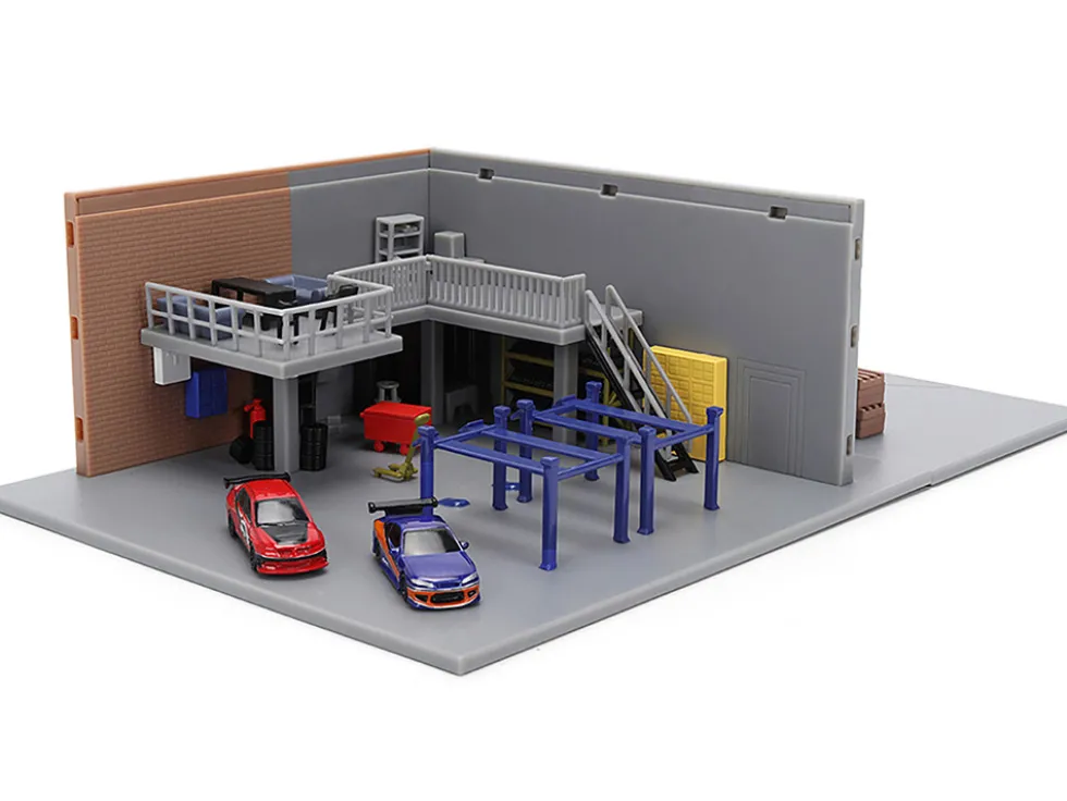 Fast & Furious Han's Garage Diorama with 2 Cars and Accessories "Nano Scene" Series 1/32 Model by Jada