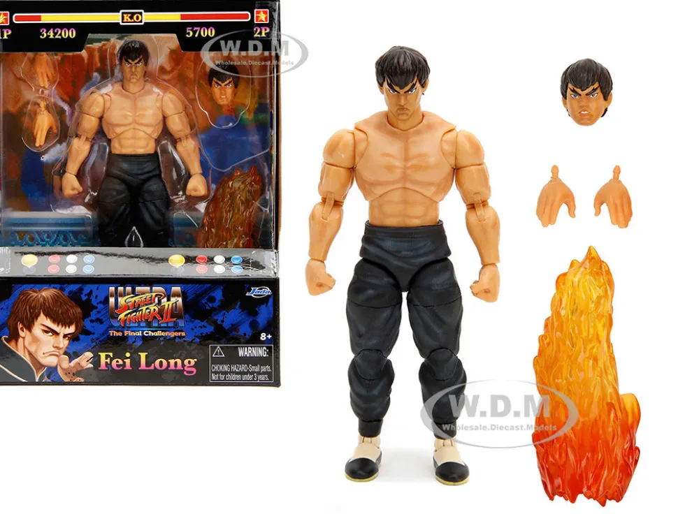 Fei Long 6 Moveable Figure with Accessories and Alternate Head and Hands Ultra Street Fighter II The Final Challengers 2017 Video Game model Jada 34217