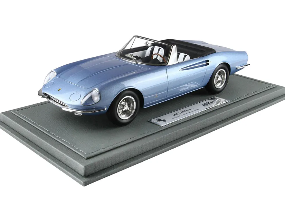 1966 Ferrari 365 California Convertible S/N 08347 "Geneve Motor Show" Light Blue Metallic with DISPLAY CASE Limited Edition to 200 pieces Worldwide 1/18 Model Car by BBR