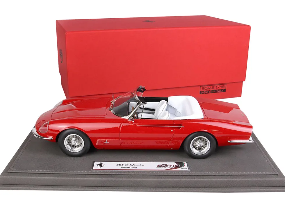 1966 Ferrari 365 California S/N 9935 Convertible Red White Interior DISPLAY CASE Limited Edition 108 pieces Worldwide 1/18 Model Car BBR BBR1814D