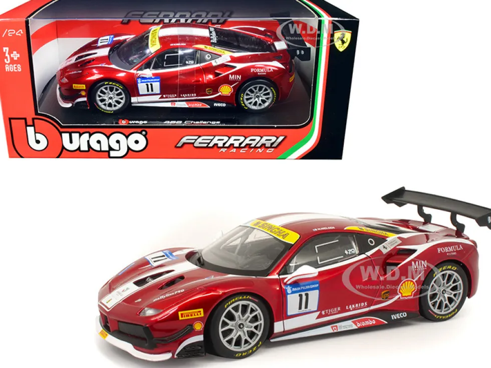 Ferrari 488 Challenge #11 Candy Red White Stripes Ferrari Racing 1/24 Diecast Model Car Bburago 26308