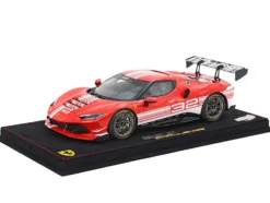 2023 Ferrari 296 Challenge #32 "Launch Version" Red with White Stripes with DISPLAY CASE Limited Edition to 296 pieces Worldwide 1/18 Model Car by BBR