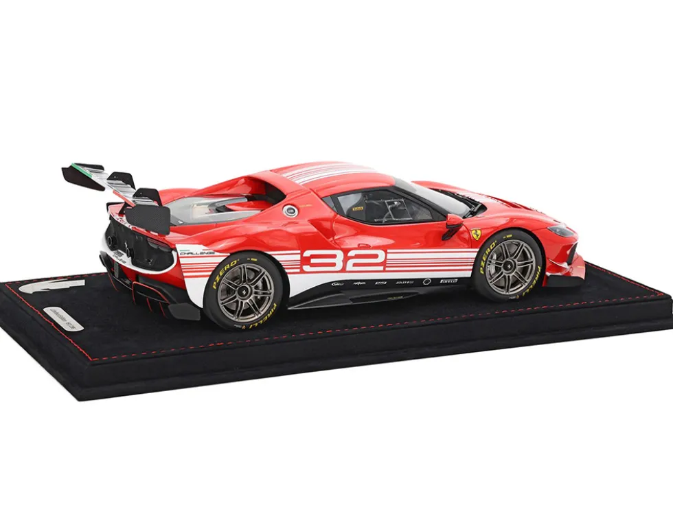 2023 Ferrari 296 Challenge #32 "Launch Version" Red with White Stripes with DISPLAY CASE Limited Edition to 296 pieces Worldwide 1/18 Model Car by BBR