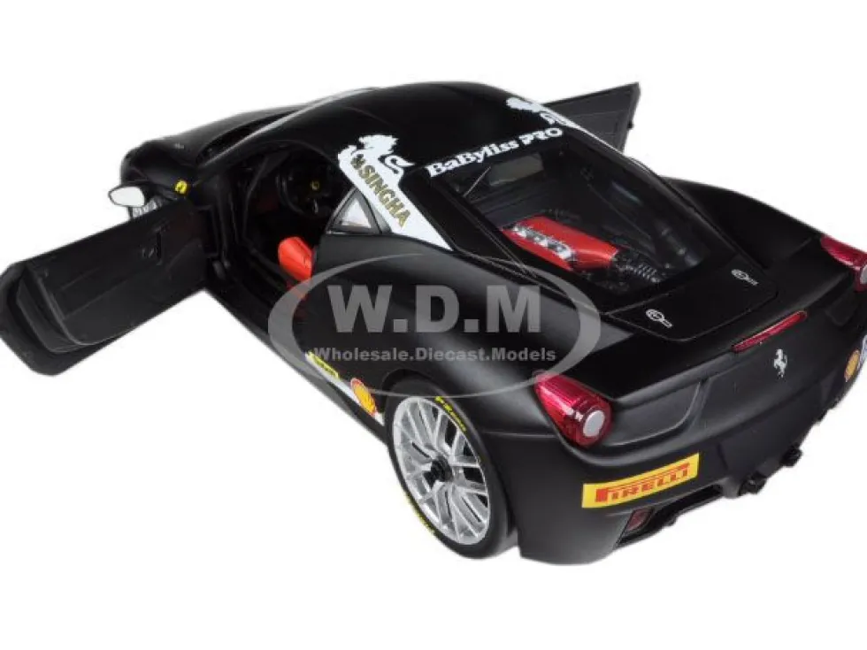 Ferrari 458 Challenge Matt Black #12 1/18 Diecast Car Model Hot Wheels BCT90
