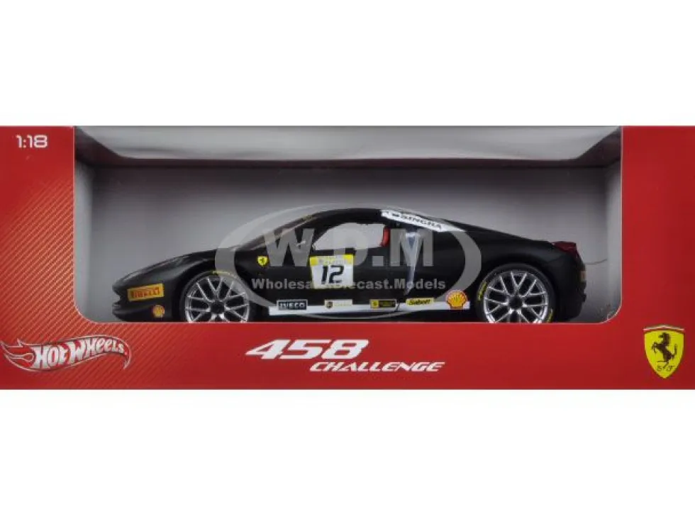 Ferrari 458 Challenge Matt Black #12 1/18 Diecast Car Model Hot Wheels BCT90