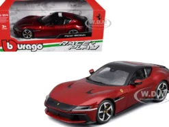 Ferrari 12Cilindri Red Metallic with Black Top "Race + Play" Series 1/24 Diecast Model Car by Bburago