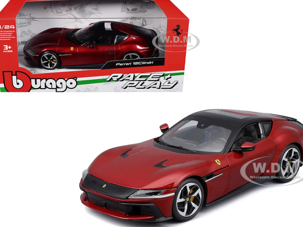 Ferrari 12Cilindri Red Metallic with Black Top "Race + Play" Series 1/24 Diecast Model Car by Bburago