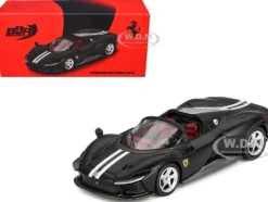 Ferrari Daytona SP3 Matt Black with White Stripes and Red Interior 1/64 Diecast Model Car by BBR