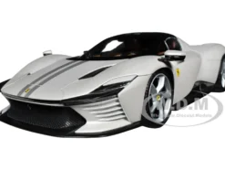 Ferrari Daytona SP3 White Metallic with Silver Stripes Signature Series 1/18 Diecast Model Car Bburago 16912w