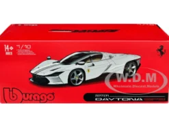 Ferrari Daytona SP3 White Metallic with Silver Stripes Signature Series 1/18 Diecast Model Car Bburago 16912w