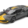 Ferrari 296 GTB Assetto Fiorano Grigio Scuro (Dark Gray) with Yellow Stripes 1/64 Diecast Model Car by BBR