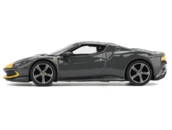 Ferrari 296 GTB Assetto Fiorano Grigio Scuro (Dark Gray) with Yellow Stripes 1/64 Diecast Model Car by BBR