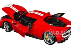 Ferrari 296 GTB Assetto Fiorano Red with White Stripes Race Play Series 1/18 Diecast Model Car Bburago 16017r