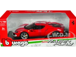 Ferrari 296 GTB Assetto Fiorano Red with White Stripes Race Play Series 1/18 Diecast Model Car Bburago 16017r