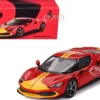 Ferrari 296 GTB Assetto Fiorano Rosso Corsa Red with Yellow Stripes 1/64 Diecast Model Car by BBR