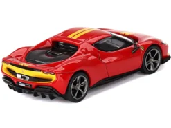 Ferrari 296 GTB Assetto Fiorano Rosso Corsa Red with Yellow Stripes 1/64 Diecast Model Car by BBR