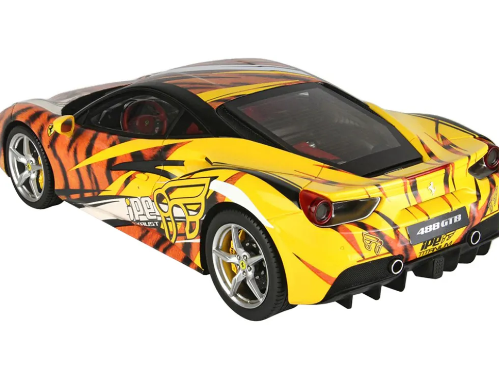 Ferrari 488 GTB IPE Exhaust Giallo Modena Yellow with Tiger Graphics with DISPLAY CASE Limited Edition to 100 pieces Worldwide 1/18 Model Car BBR P18221