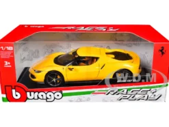 Ferrari 296 GTB Yellow "Race + Play" Series 1/18 Diecast Model Car by Bburago