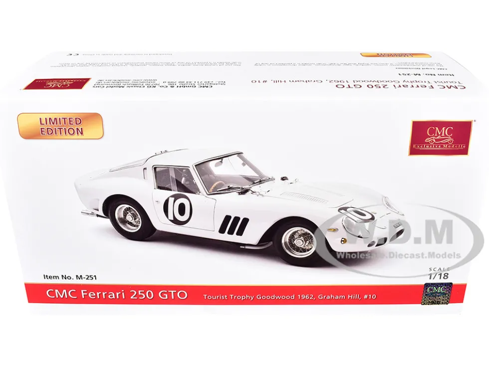 Ferrari 250 GTO #10 Graham Hill 2nd Place "Tourist Trophy - Goodwood" (1962) Limited Edition to 2200 pieces Worldwide 1/18 Diecast Model Car by CMC