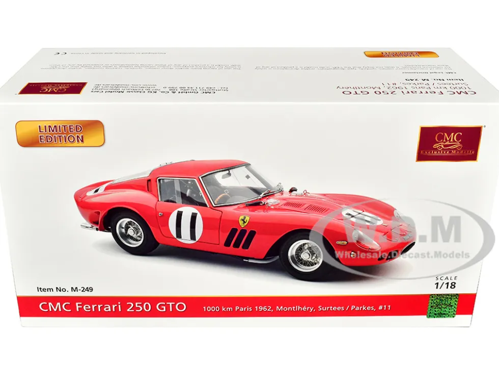 Ferrari 250 GTO #11 John Surtees Mike Parkes Maranello Concessionaires 2nd Place Paris 1000 Kilometres 1962 Limited Edition to 2000 pieces Worldwide 1/18 Diecast Model Car CMC M-249