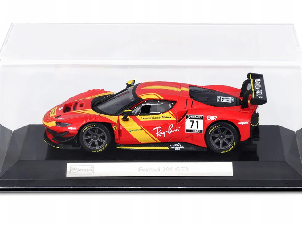 Ferrari 296 GT3 #71 Red "Francorchamps Motors" (2022) "Racing" Series with Display Case 1/43 Diecast Model Car by Bburago