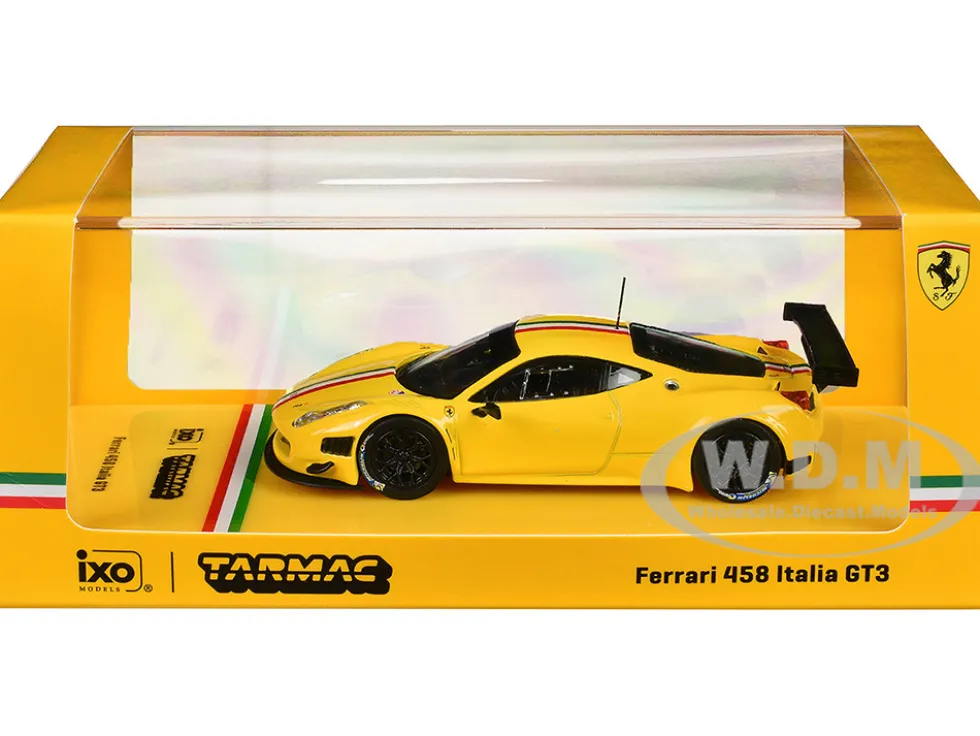 Ferrari 458 Italia GT3 Yellow with Italian Flag Stripes "Road64" Series 1/64 Diecast Model Car by Tarmac Works