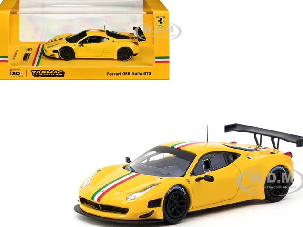 Ferrari 458 Italia GT3 Yellow with Italian Flag Stripes "Road64" Series 1/64 Diecast Model Car by Tarmac Works